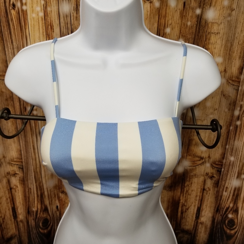 H & M White/Blue Striped Women's Sz. 2 Adjustable Straps Bandeau Swimsuit Top